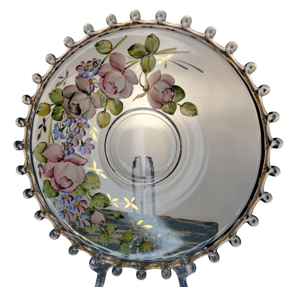 Vtg Heisey Clear Hand-painteGlass Swirl Laced Lariat 14” Chop Serving Plate